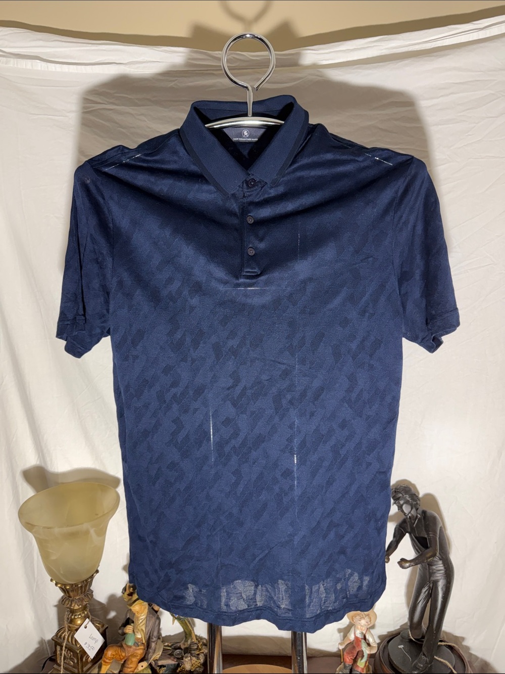 Hart Schaffner Marx Navy Jacquard Short-Sleeve Polo